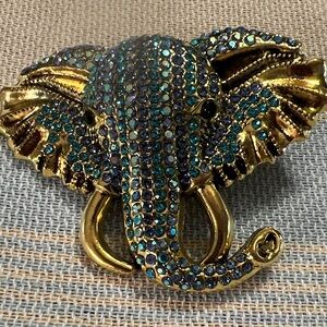 3/$18 Gold Elephant Crystal Brooch - Turquoise Blue Accent Lot 6000 NWOT